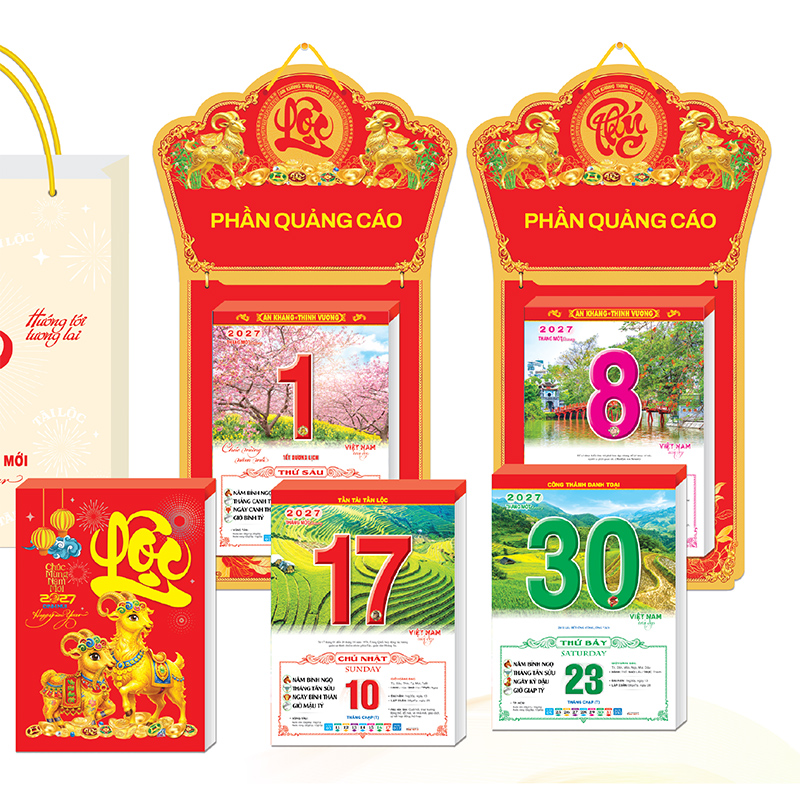 Bộ kh&aacute;nh lịch tết 2027 Đinh M&ugrave;i 17 x 24cm phong cảnh DVA