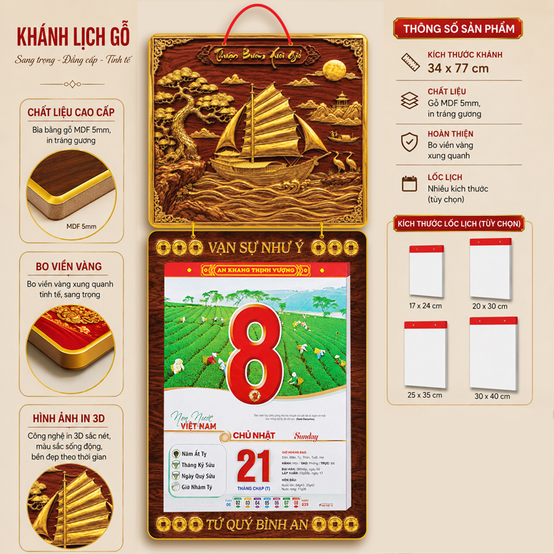 KH&Aacute;NH LỊCH GỖ TR&Aacute;NG GƯƠNG THUẬN BUỒM XU&Ocirc;I GI&Oacute;