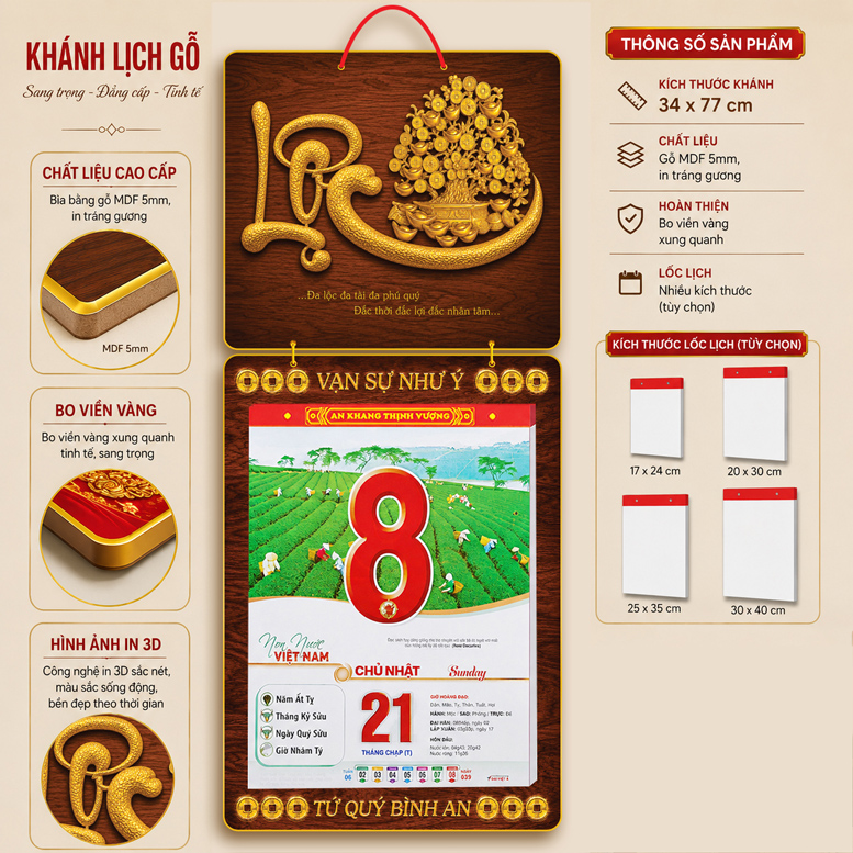Bộ kh&aacute;nh lịch tr&aacute;ng gương chữ Lộc