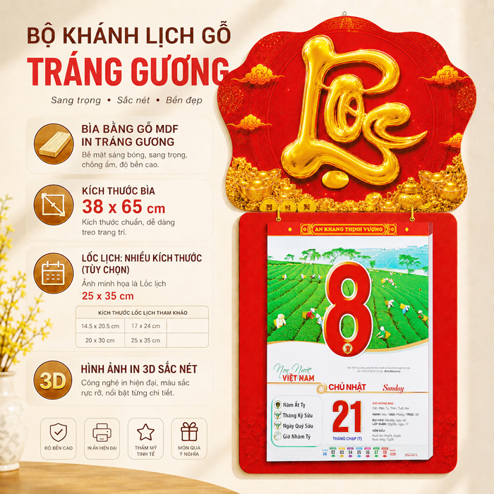 KH&Aacute;NH LỊCH TR&Aacute;NG GƯƠNG CHỮ LỘC THƯ PH&Aacute;P