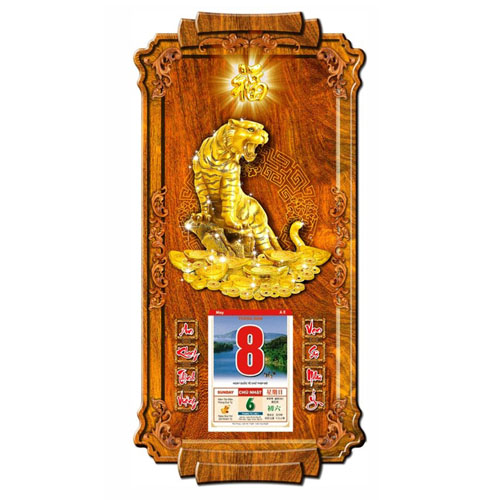 LỊCH GỖ PHONG THỦY CỌP V&Agrave;NG - XLG449